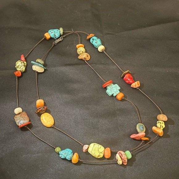 Vintage Native American Multi-Stone Necklace 44” long